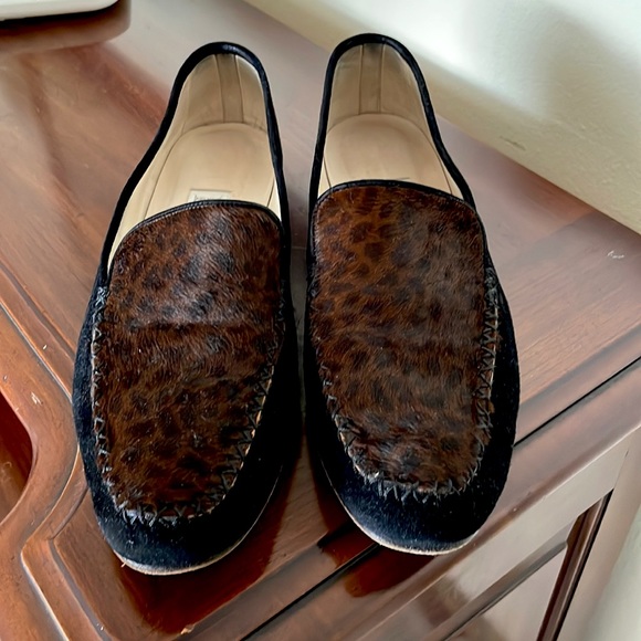 Italian Fur-Trimmed Leather Loafers - Picture 1 of 5